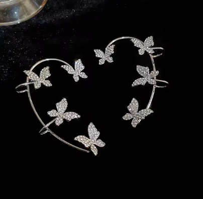 Gold Silver Color Metal Butterfly Ear Clips Without Piercing For Women Sparkling Zircon Ear Cuff Clip Earrings Wedding Jewelry - NATASHAHS