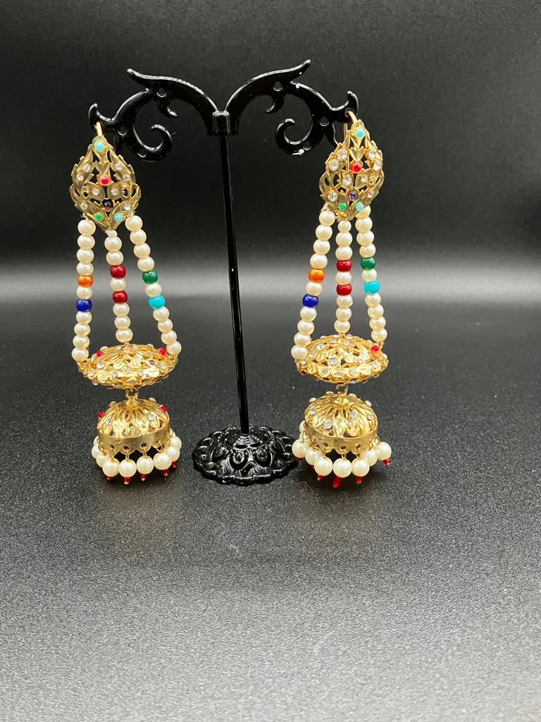 Nauratan hand crafted jhumkay with polki work earrings