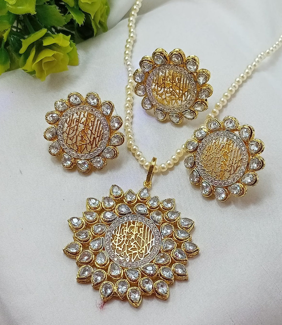 Bismillah calligraphy jewelry set with pearl necklace - NATASHAHS