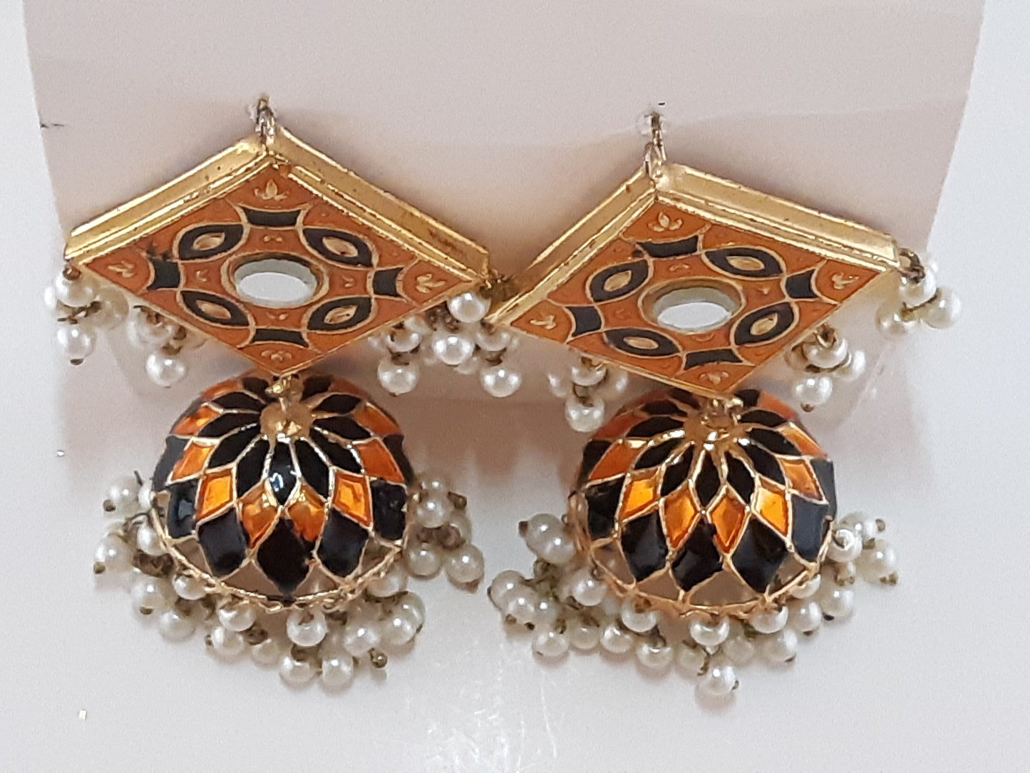 Orange & Black meena earrings - NATASHAHS