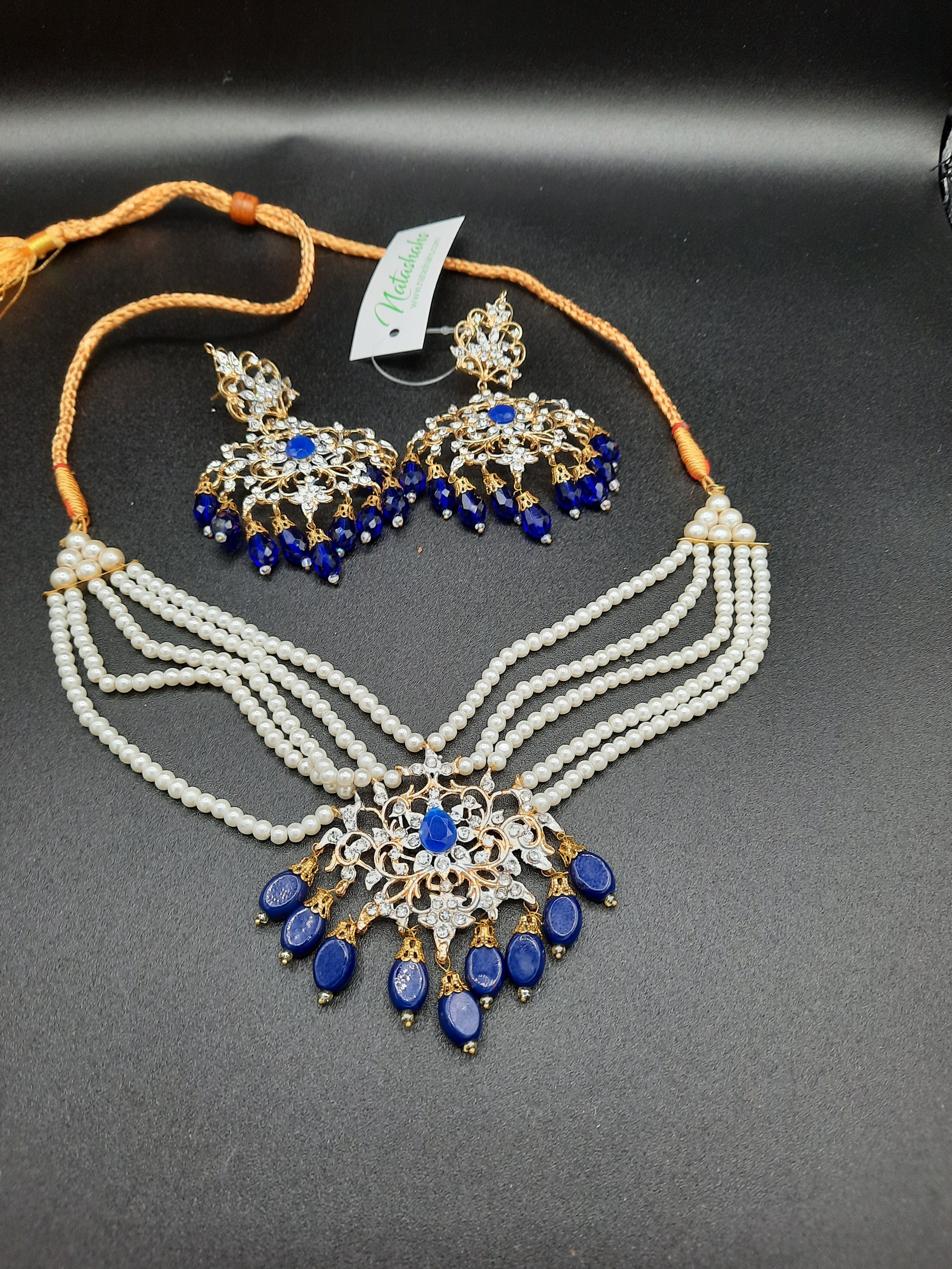 NAVY BLUE ROYAL STYLE EARRINGS & CHOKER FOR ROYAL PEOPLE - NATASHAHS