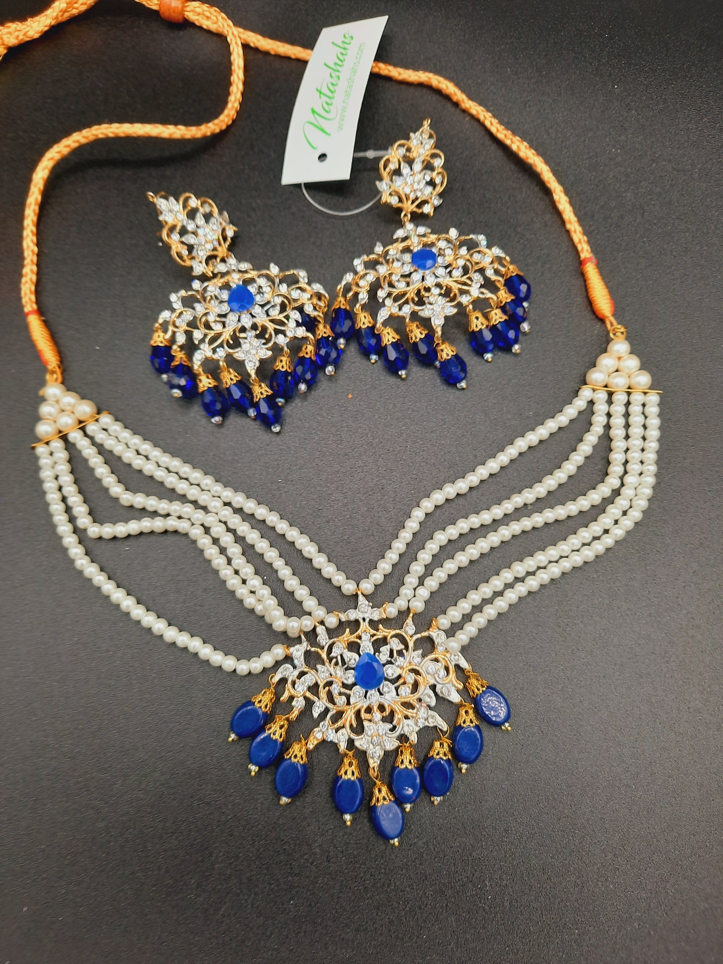 NAVY BLUE ROYAL STYLE EARRINGS & CHOKER FOR ROYAL PEOPLE - NATASHAHS