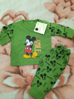 Baby 2 pc set of pants and shirt with mickey mouse rint in 2 colors
