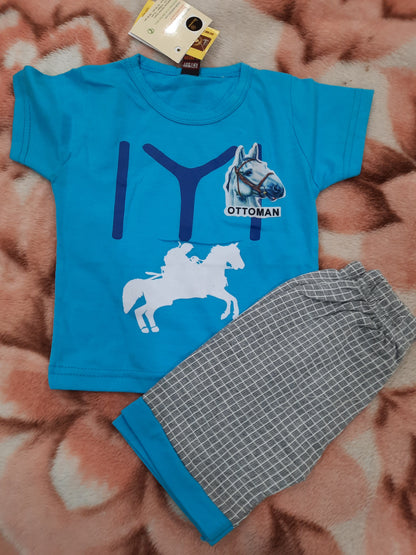 Baby suit in 2 pcs pants and shirt in blue color