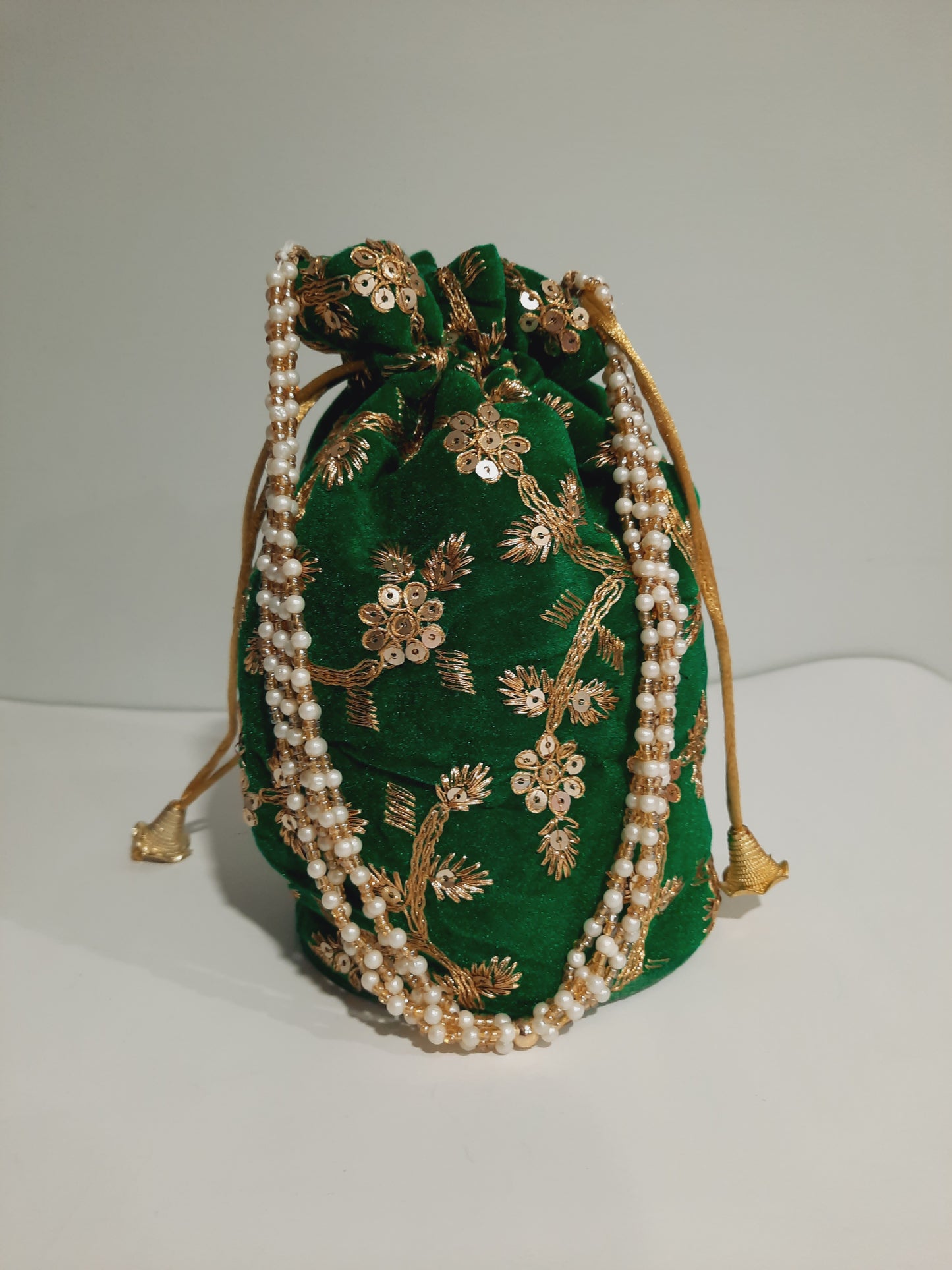Green clutch for weddings and parties with beaded chain - NATASHAHS