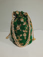 Green clutch for weddings and parties with beaded chain - NATASHAHS