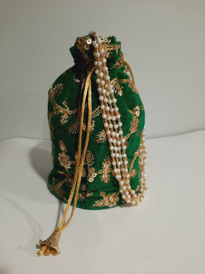 Green clutch for weddings and parties with beaded chain - NATASHAHS