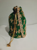 Green clutch for weddings and parties with beaded chain