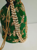 Green clutch for weddings and parties with beaded chain