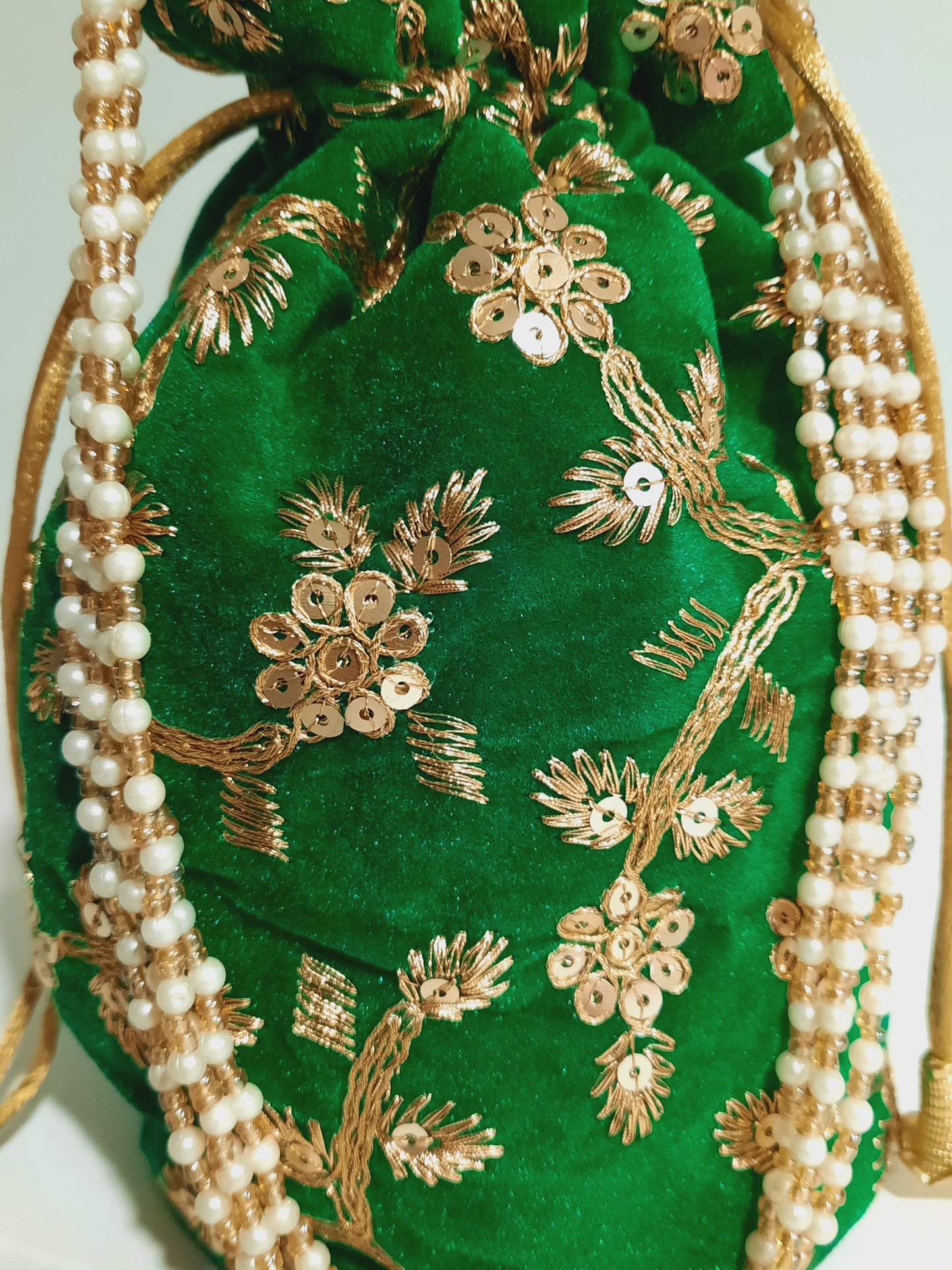 Green clutch for weddings and parties with beaded chain - NATASHAHS