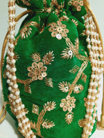 Green clutch for weddings and parties with beaded chain