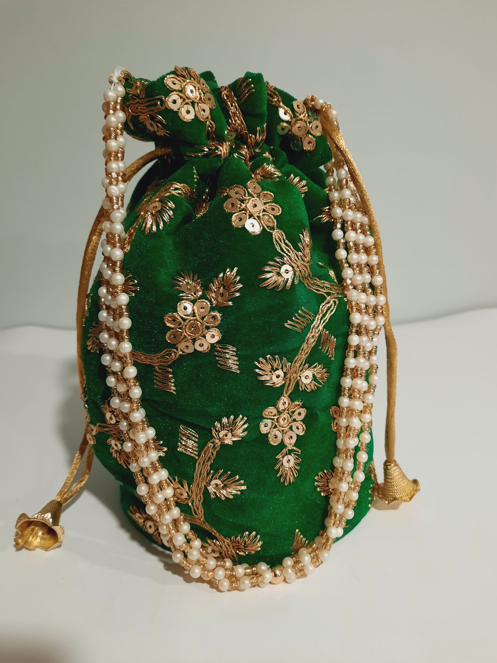Green clutch for weddings and parties with beaded chain - NATASHAHS