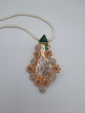 Allah name tear-shaped calligraphic pendant with pearl necklace