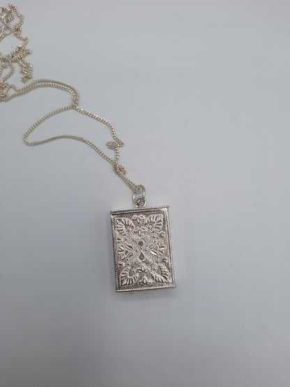 Pure silver metal Holy Book locket pendant necklace with pure silver chain openable - NATASHAHS