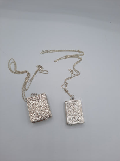 Pure silver metal Holy Book locket pendant necklace with pure silver chain openable - NATASHAHS
