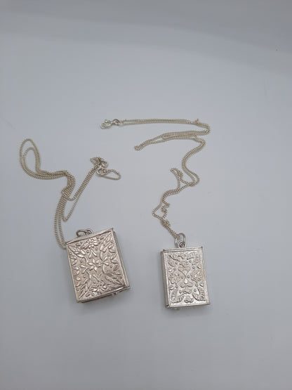 Pure silver metal Holy Book locket pendant necklace with pure silver chain openable - NATASHAHS