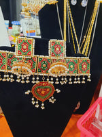 Meena jewelry set for Wedding party in golden base and meena color