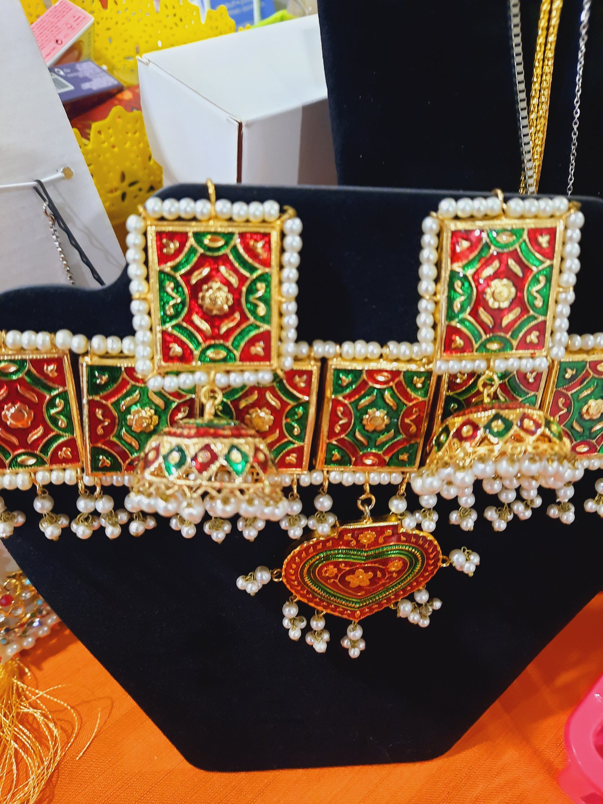 Meena jewelry set for Wedding party in golden base and meena color - NATASHAHS
