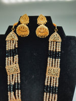 Black long necklace or maala with 24k gold plated jhumka
