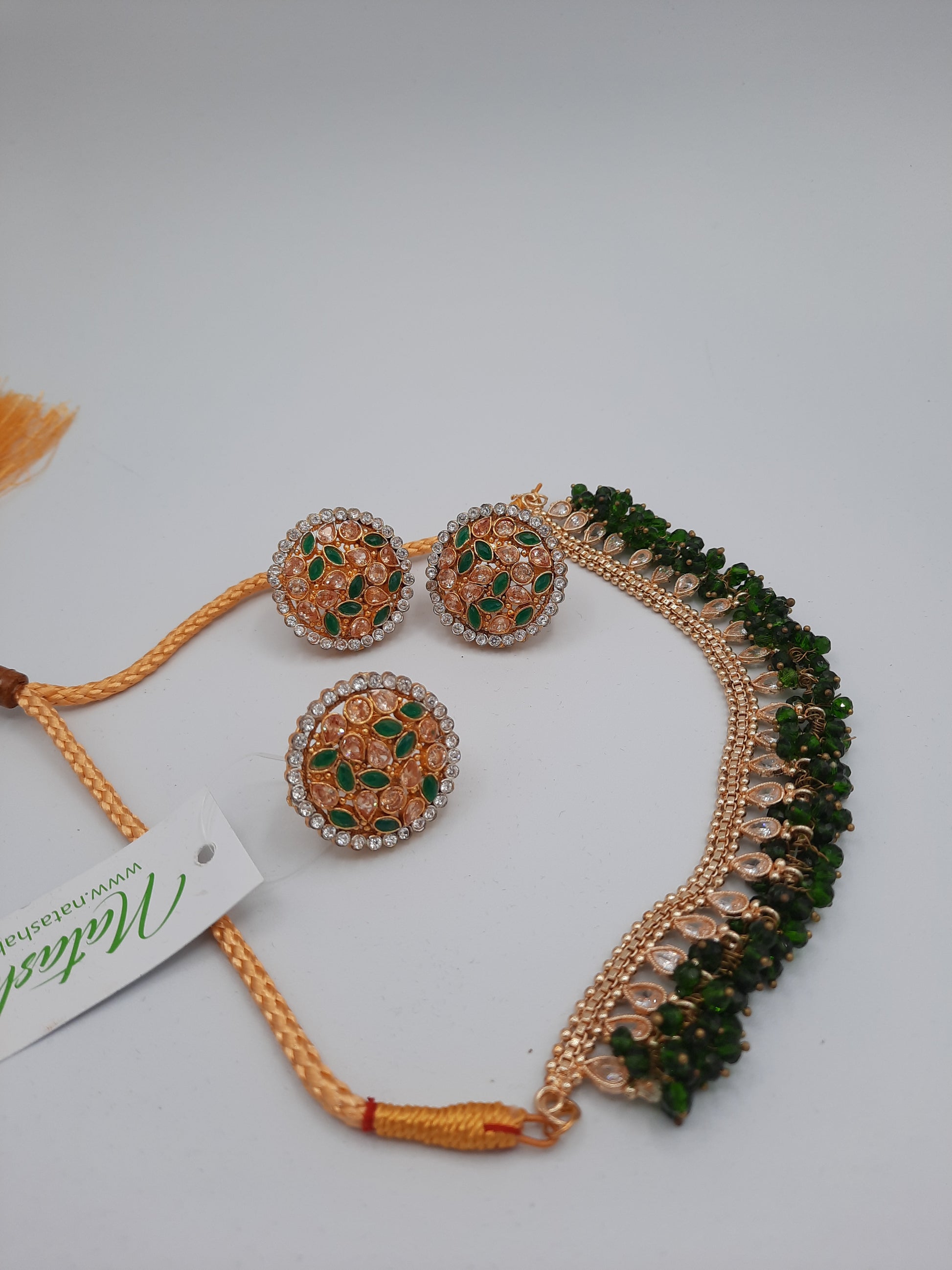 GREEN BOLD STYLE FULL MOON EARRINGS WITH NECKLACE AND RING - NATASHAHS