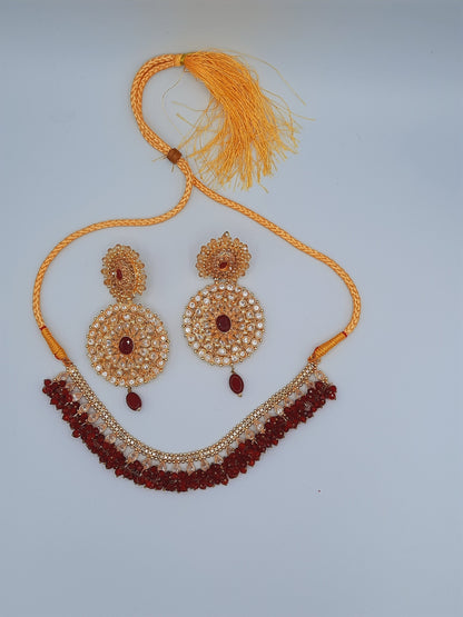 Round Pendulum gold-plated Big Earrings with necklace - NATASHAHS