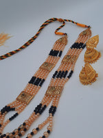 Black long necklace or maala with 24k gold plated jhumka