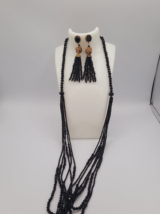 Black Jelly Fish Style Black colored earrings with long necklace - NATASHAHS