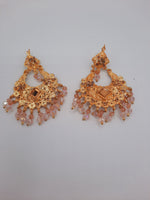 Pink guluband choker with earrings and teeka