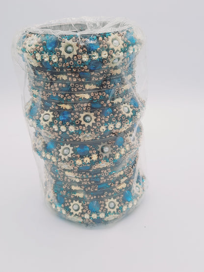 Bangles size 2.60 dia in shades of blue decorated with sequins - NATASHAHS
