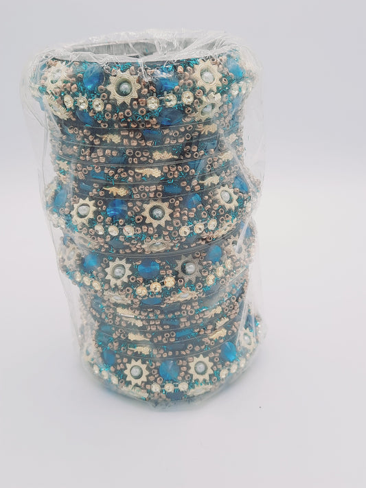 Bangles size 2.60 dia in shades of blue decorated with sequins - NATASHAHS