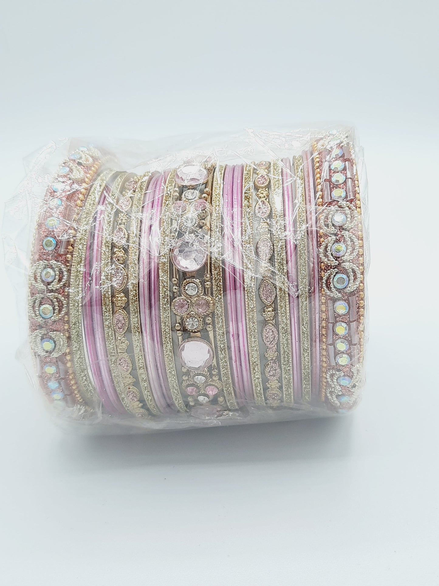 Bangles size 2.50 diameter in shade of shiny light purple glass bangles adorned with light purple embellished kadas - NATASHAHS