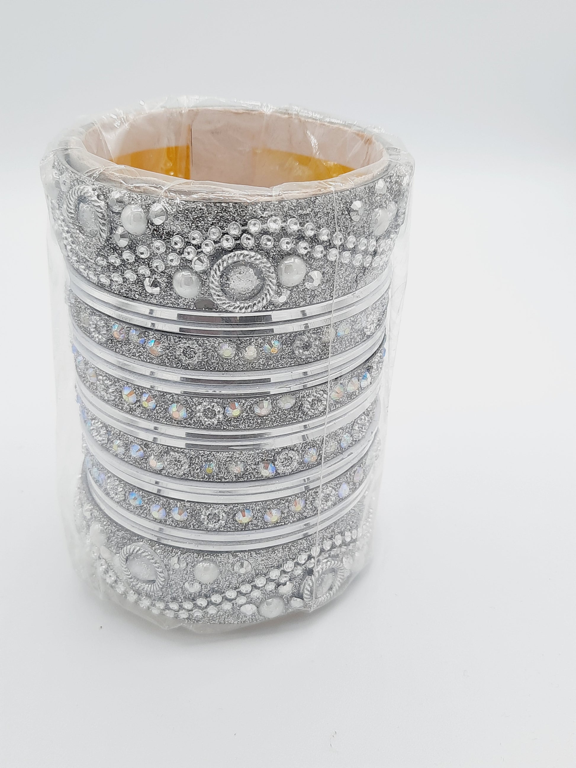 Bangles size 2.60 diameter in silver bangles adorned with sequins and pearls work on kadas - NATASHAHS