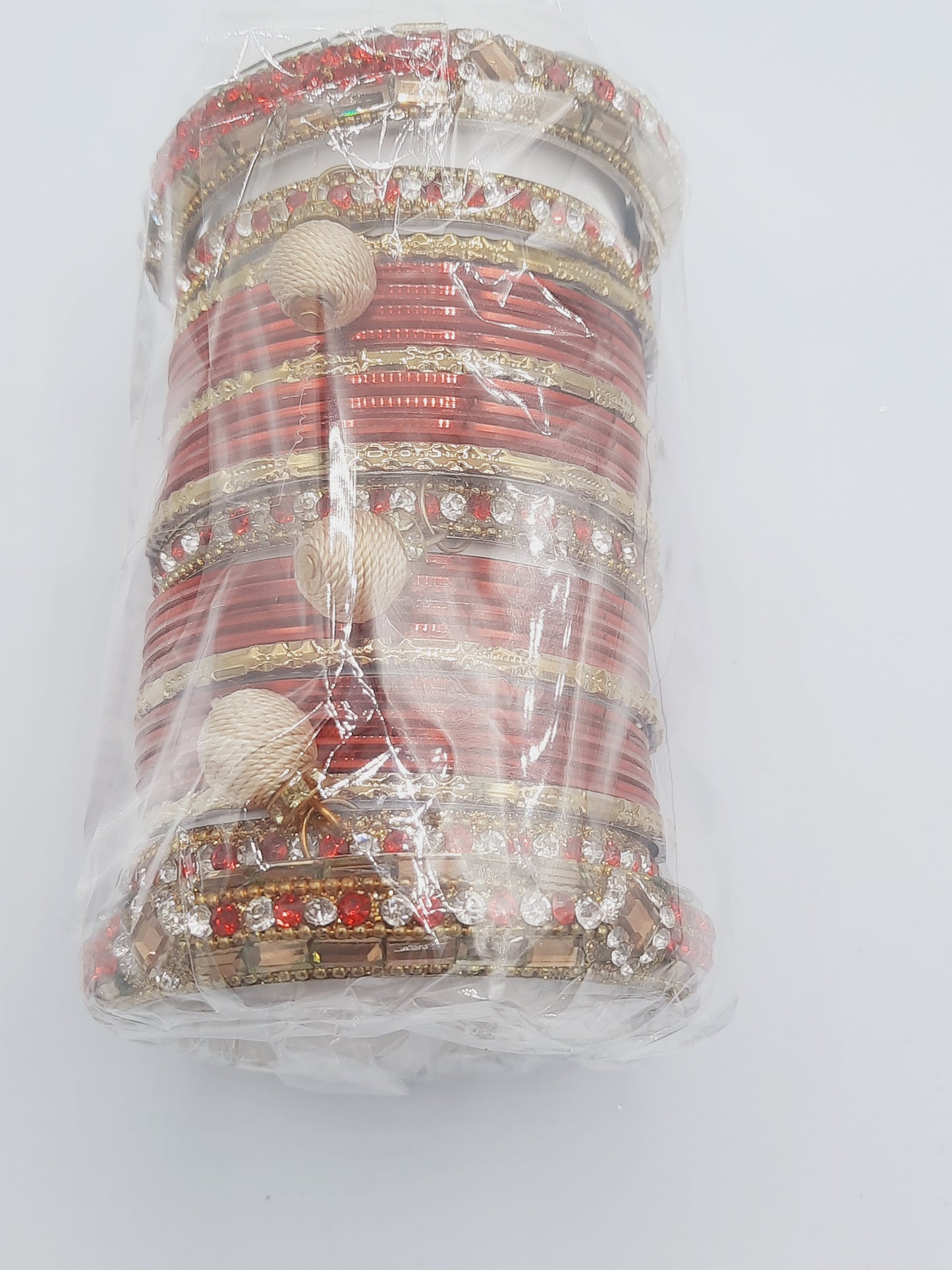 Bangles size 2.45 dia in shade of shiny red glass bangles adorned with red embellished kadas with embellishments - NATASHAHS