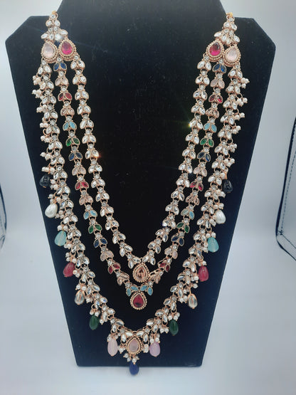 Long maala necklace with multicolor beads and kundan - NATASHAHS
