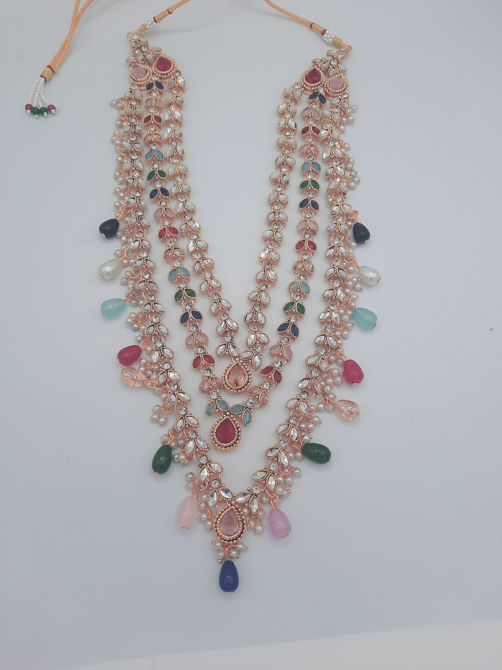Long maala necklace with multicolor beads and kundan - NATASHAHS
