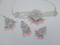 Anarkali Zircon choker set with guluband earrings and teeka in pink color in silver tone - NATASHAHS
