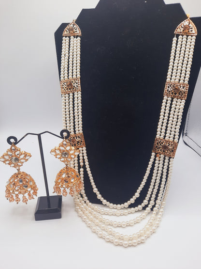 Nauratan style pure white maala with gold plated kundan jhumkas - NATASHAHS