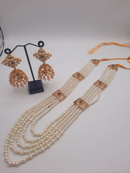 Nauratan style pure white maala with gold plated kundan jhumkas - NATASHAHS