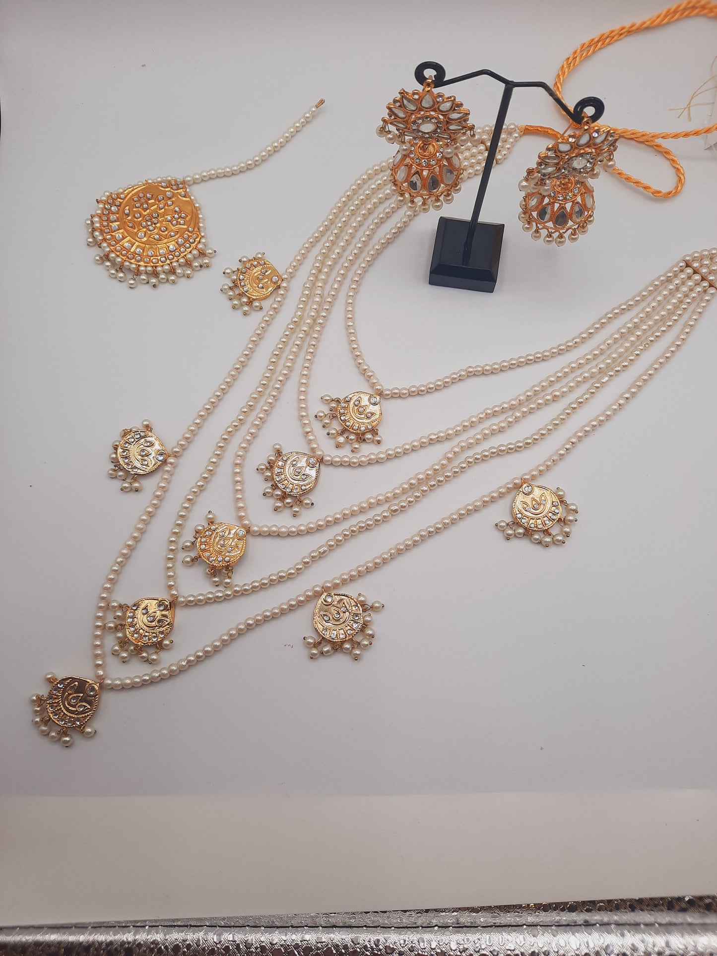 Bridal style kundan long mala kundan choker kundan jhumka and kundan teeka - NATASHAHS