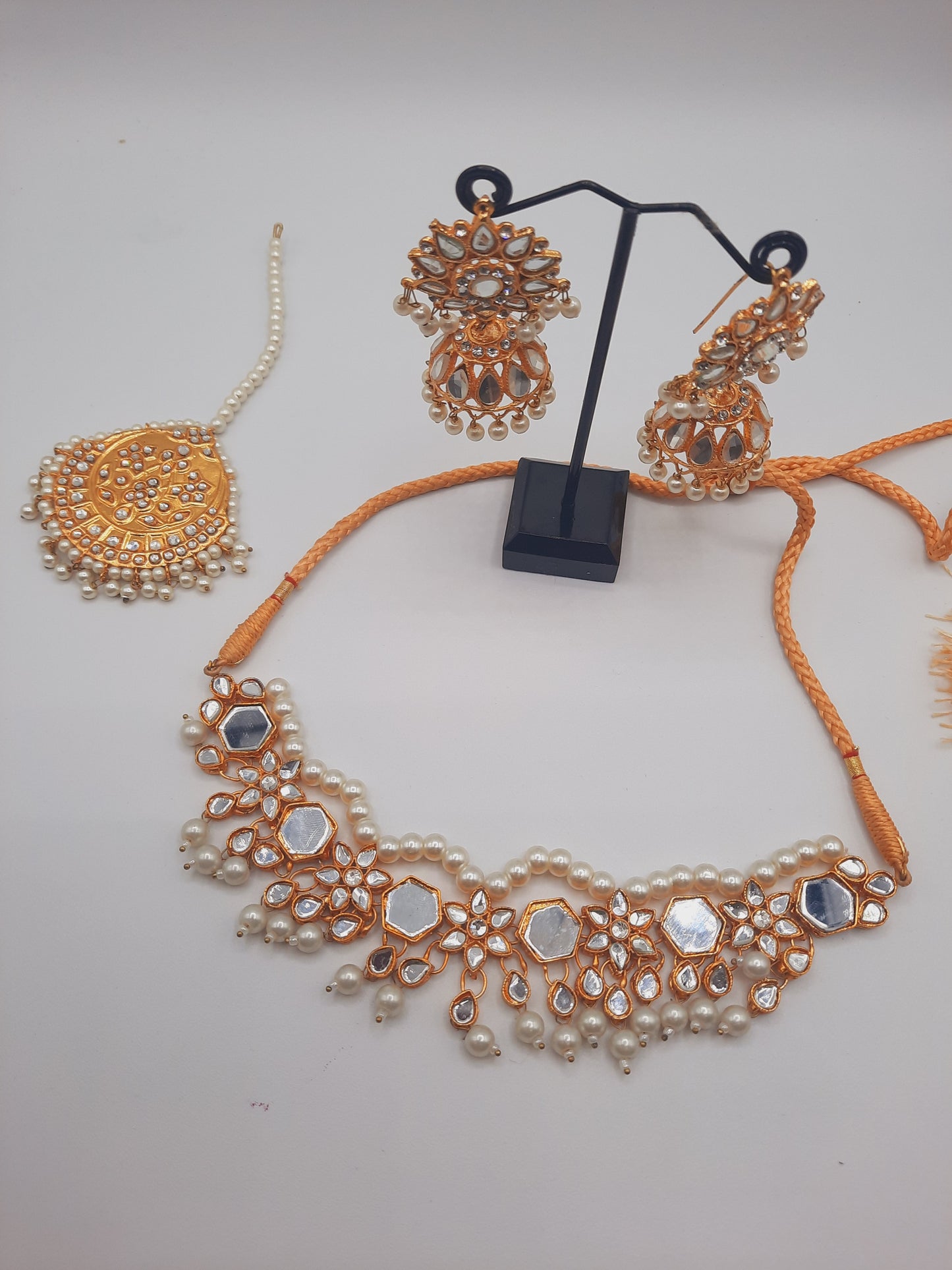 Bridal style kundan long mala kundan choker kundan jhumka and kundan teeka - NATASHAHS