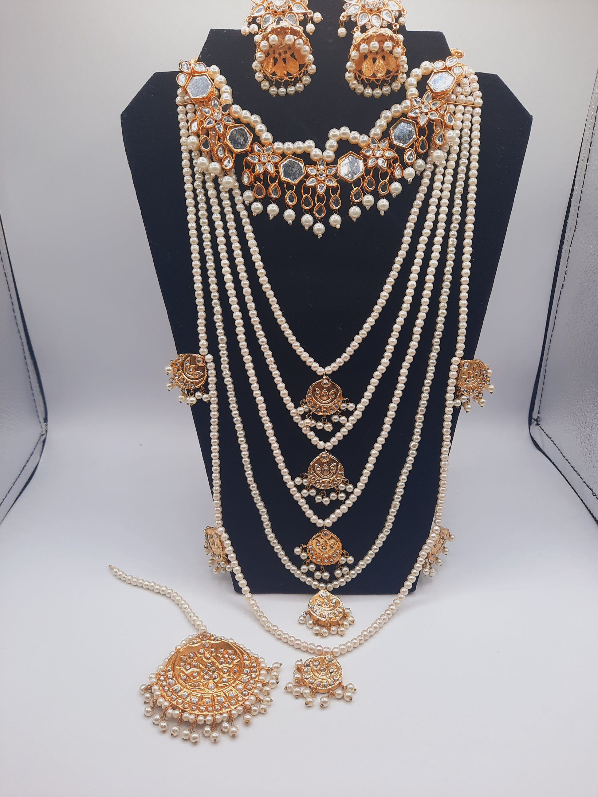 Bridal style kundan long mala kundan choker kundan jhumka and kundan teeka - NATASHAHS