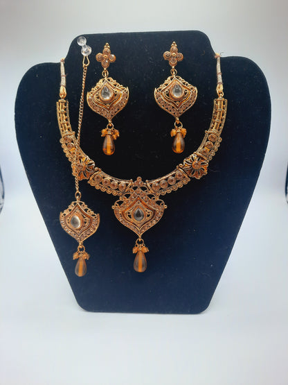 Indian Wedding party jewelry sets in golden base and meena color - NATASHAHS