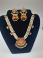 Beautiful custom bridal style necklace set with earrings in white and pink colors - NATASHAHS