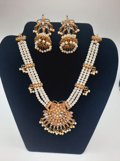 Beautiful custom bridal style necklace set with earrings in white and pink colors - NATASHAHS
