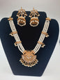 Beautiful custom bridal style necklace set with earrings in white and pink colors - NATASHAHS