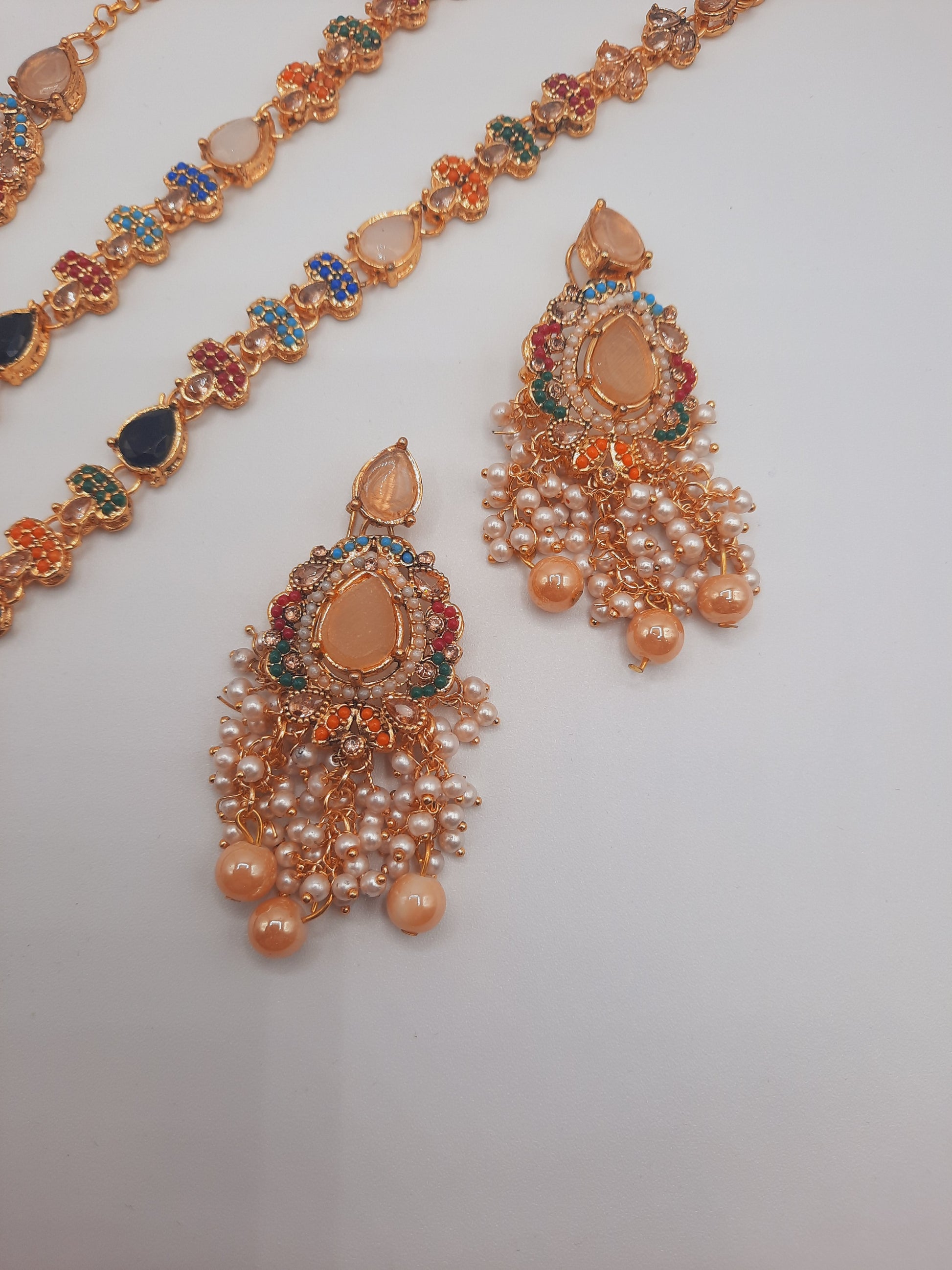 Noratan Kundan maala set with earrings and teeka for modern brides - NATASHAHS