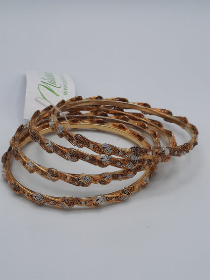 Set of 4 gold polished bangles with touch of silve tone mix sixe of 2.50 dia - NATASHAHS