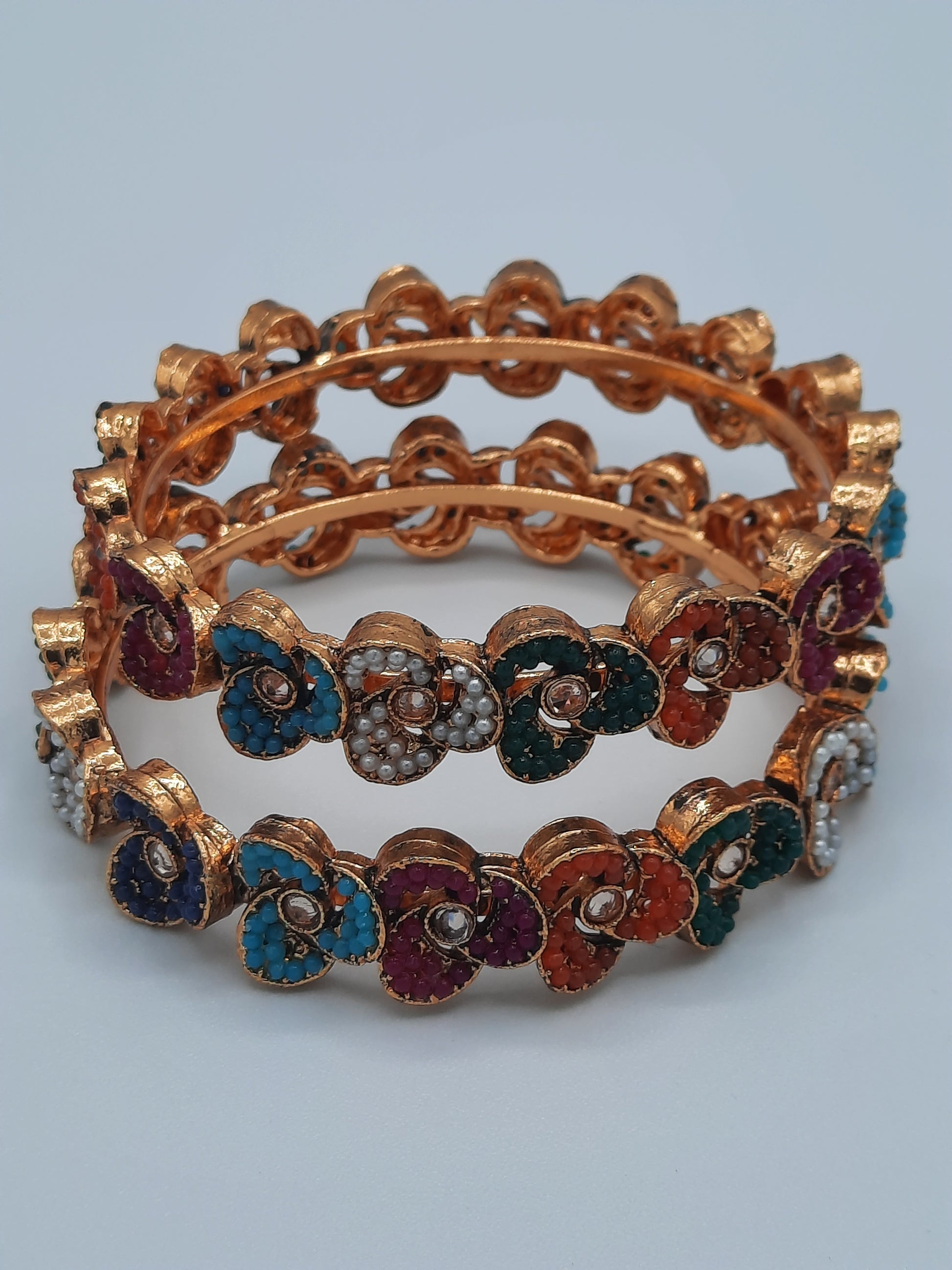 Set of 2 golden polish bangles with touch of multicolor tones design size of 2.50 dia - NATASHAHS