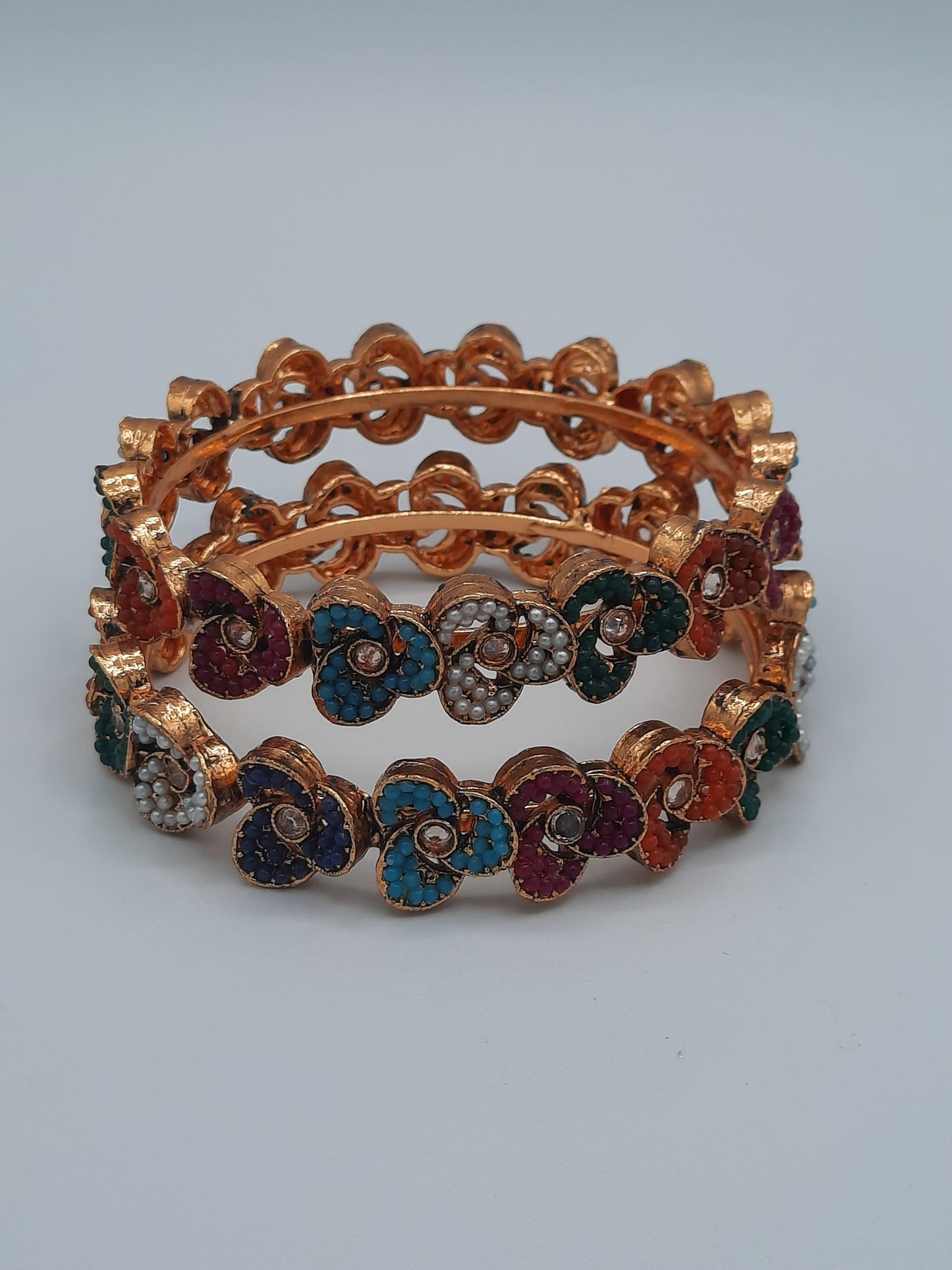 Set of 2 golden polish bangles with touch of multicolor tones design size of 2.50 dia - NATASHAHS