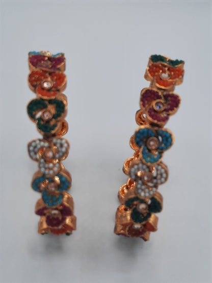 Set of 2 golden polish bangles with touch of multicolor tones design size of 2.50 dia - NATASHAHS